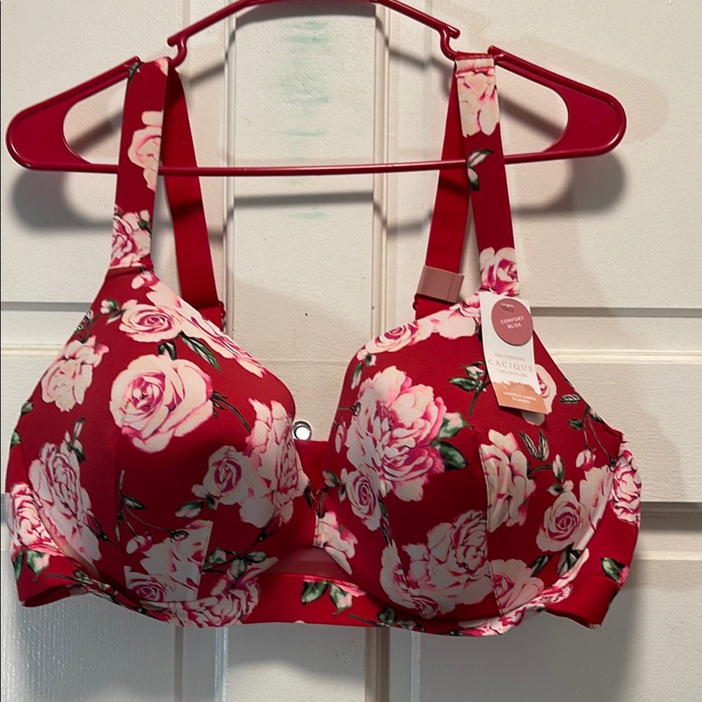 Secret Treasures Red and Pink Floral Bra with Underwire